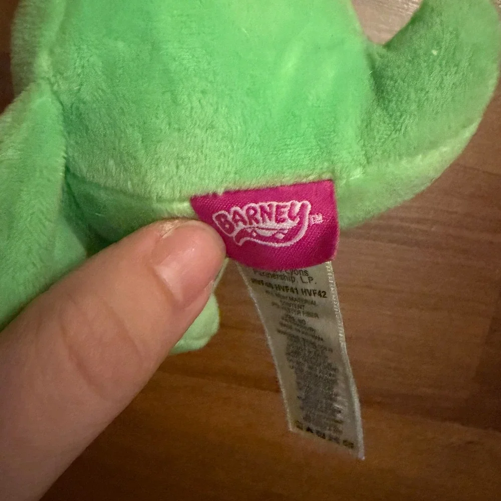 Barney baby bop Dinosaur Plush Toy Green Pink Ribbed Belly‎ Fisher Price 2024